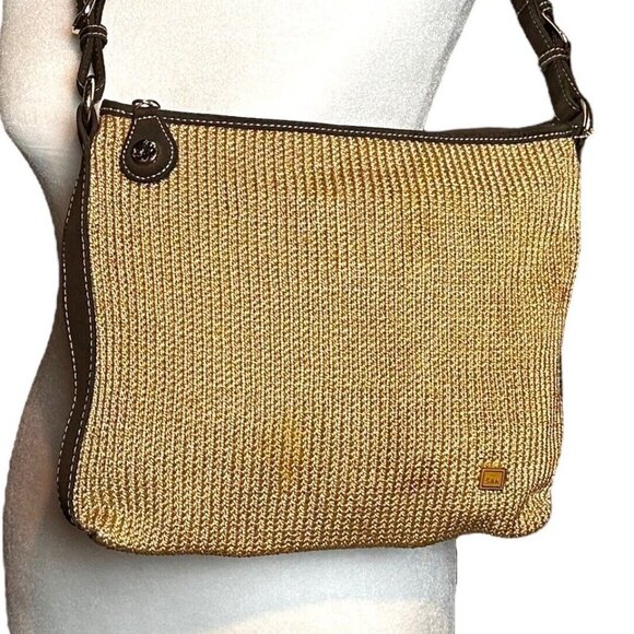 The Sak Original Taupe Woven Knit Leather Strap Shoulder Bag VGUC Everyday Class - Picture 1 of 16